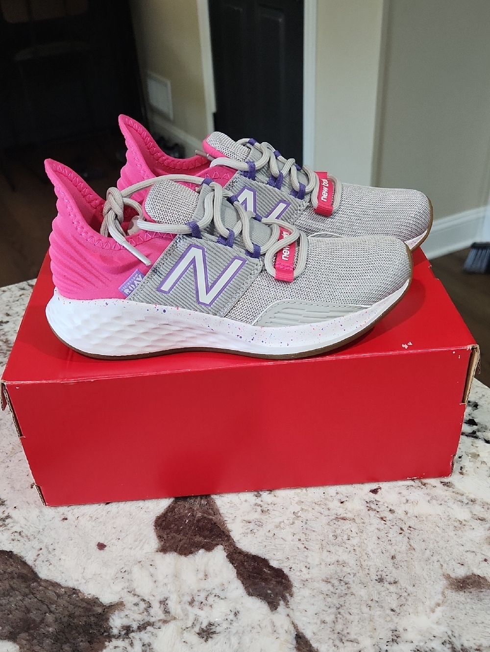 Girls New Balance Gray, Pink & Purple Athletic Sneakers